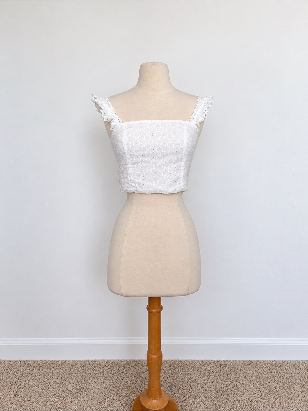 Got it in Santorini- White Eyelet Square-Neck Crop Top